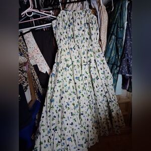 JessaKae White Maxi Dress with Blue and Green Floral Print